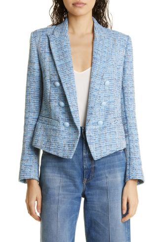 L'Agence + Brooke Double Breasted Tweed Crop Blazer
