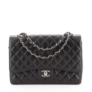 Chanel + Pre-Owned Classic Double Flap Bag Quilted Caviar Maxi