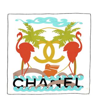 Chanel + Pre-Owned Flamingo Logo Scarf Printed Silk