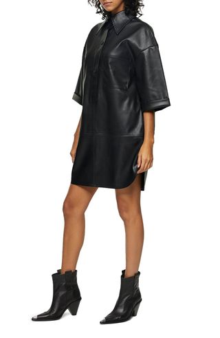 Topshop + Oversize Faux Leather Shirtdress