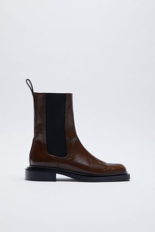 Zara + Leather Square Toe Ankle Boots