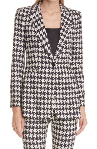 Alice + Olivia + Breanna Houndstooth Long Fitted Blazer