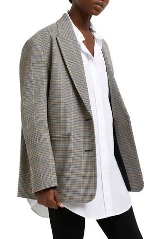 River Island + Houndstooth Check Fitted Dad Blazer