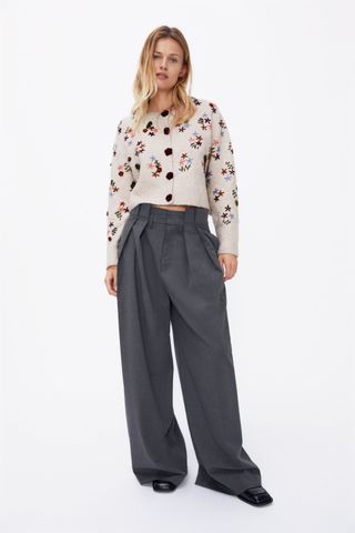 Zara + Floral Crochet Knit Cardigan