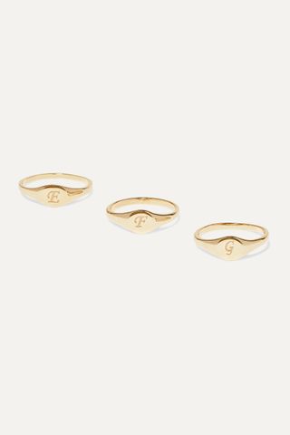 Stone and Strand + Alphabet Mini Pinky Gold Ring