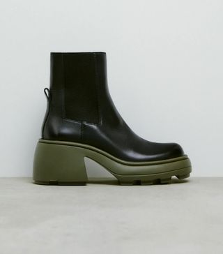 Zara + Lug Sole Heeled Leather Ankle Boots