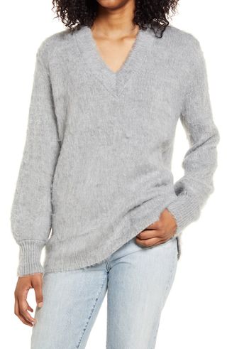 BP. + Deep V-Neck Fuzzy Tunic Sweater
