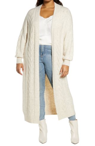 Leith + Cozy Cable Knit Longline Cardigan
