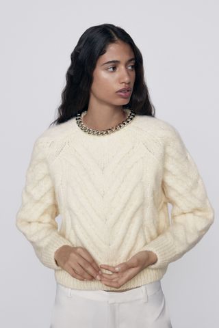 Zara + Chain Trim Wool Blend Sweater