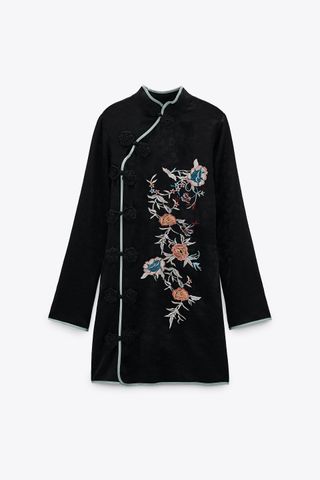 Zara + Embroidered Jacquard Dress