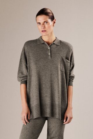 Zara + Merino Wool Blend Oversized Polo Shirt