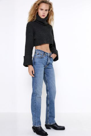 Zara + Mid-Rise Straight Leg Full Length Jeans