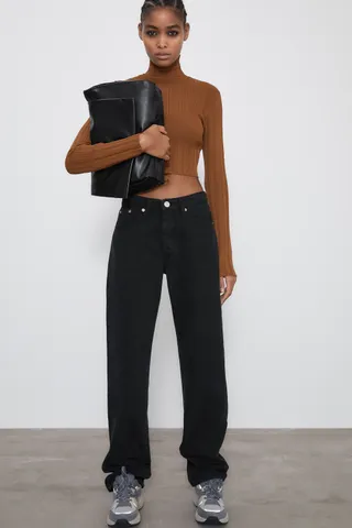 Zara + Mid-Rise Straight Leg Full Length Jeans