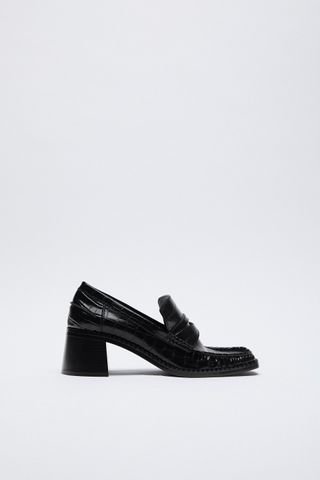 Zara + Animal Print Heeled Loafers