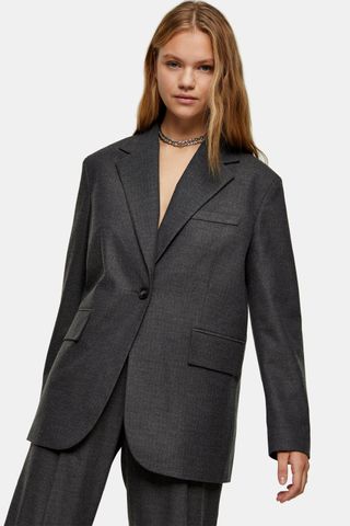 Topshop + Charcoal Gray Herringbone Suit