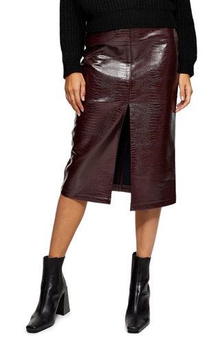 Topshop + Crocodile Faux Leather Pencil Skirt