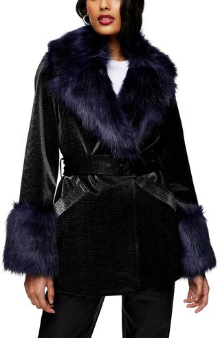 Topshop + Monikh Faux Fur & Faux Leather Coat