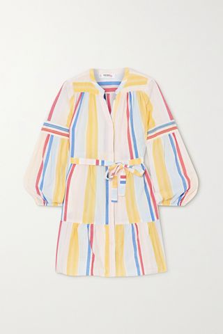 Lemlem + + Net Sustain Jima Belted Tiered Striped Woven Mini Dress