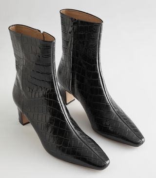 & Other Stories + Croc Leather Heeled Ankle Boots