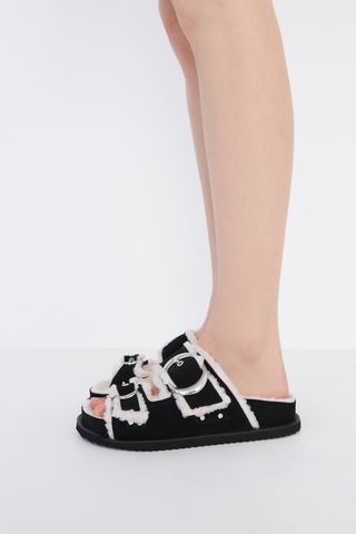 Zara + Faux Shearling Low Heel Sandals