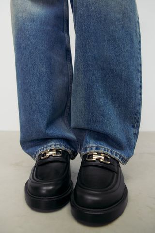 Zara + Metal Buckle Loafers