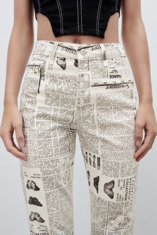 Zara + Printed Straight Leg Jeans