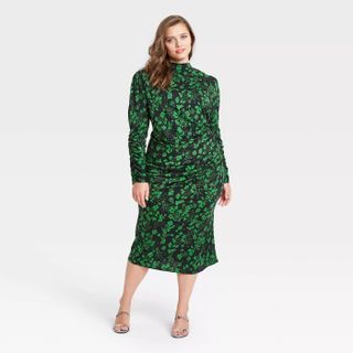 Who What Wear x Target + Floral Print Puff Long Sleeve A-Line Dress