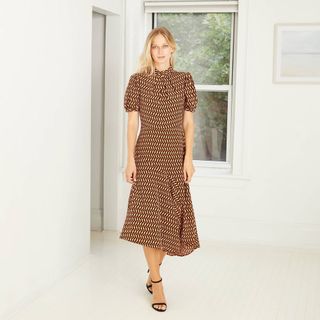 Who What Wear x Target + Geometric Print Puff Short Sleeve Tiered Ruffle Dress