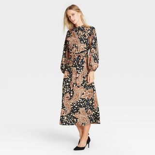 Who What Wear x Target + Paisely Print Balloon Long Sleeve Kaftan Dress