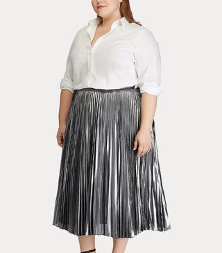 Ralph Lauren + Pleated Metallic Midi Skirt