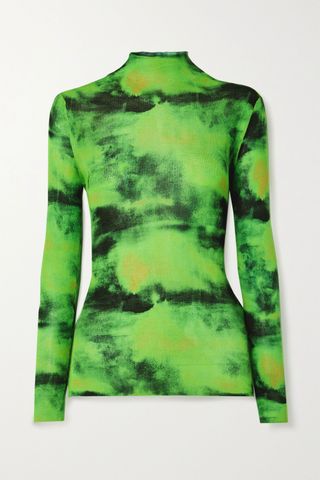 Versace + Embroidered Tie-Dyed Ribbed Silk-Jersey Top