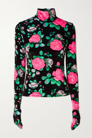 Richard Quinn + Floral-Print Velvet Turtleneck Top