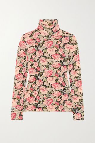 Paco Rabanne + Floral-Print Stretch-Jersey Turtleneck Top