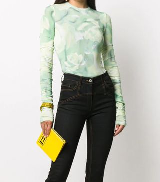 Fenty + Long Sleeve Top With Green Rose Print