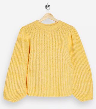 Topshop + Yellow Statement Sleeve Knitted Jumper
