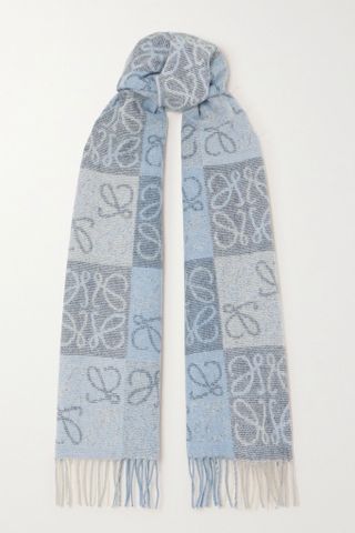 Loewe + Fringed Intarsia Wool and Cashmere-Blend Scarf