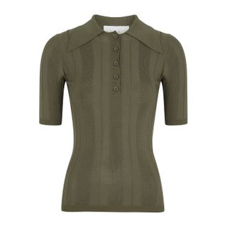 Remain by Birger Christensen + Bircha Army Green Ribbed-Knit Polo Top