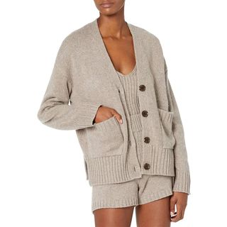 The Drop + Brigitte Chunky Button Front Pocket Ribbed Cardigan