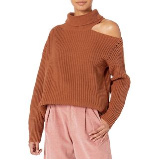 Astr the Label + Sepulveda Turtle Neck Asymmetric Cut Out Shoulder Sweater