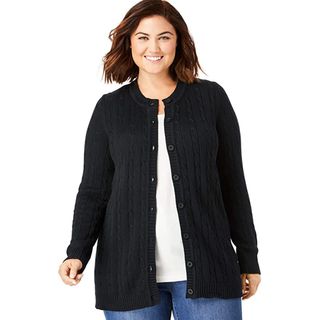 Woman Within + Cable Knit Cardigan Sweater