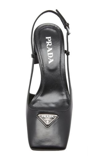 Prada + Logo-Detailed Leather Slingback Pumps