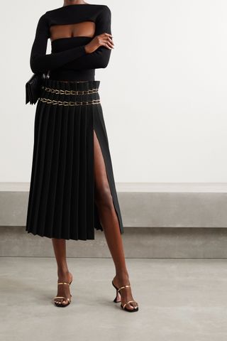 Dion Lee + Chain-Embellished Pleated Crepe Midi Skirt