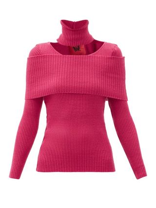Thebe Magugu + Cutout Roll-Neck Ribbed Wool Sweater