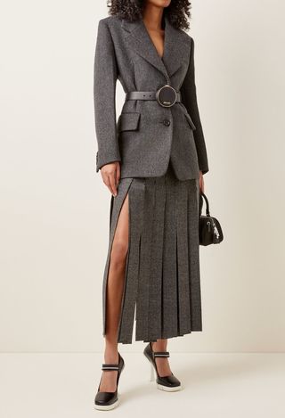 Prada + Fringed Wool Midi Skirt