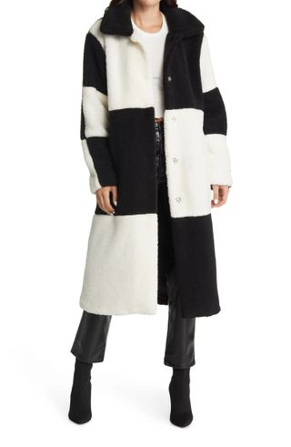 Azalea Wang + Longline Colorblock Faux Fur Coat