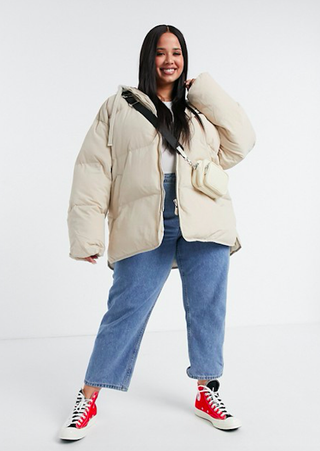 Sixth June + ASOS Design Curve Oversized Jersey Hooded Puffer Jacket in Cream