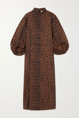 Ganni + Leopard-Print Organic Cotton-Poplin Midi Dress