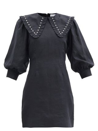 Ganni + Studded Linen Midi Shirt Dress