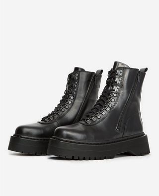 The Kooples + Lace-Up Leather Flat Back Boots