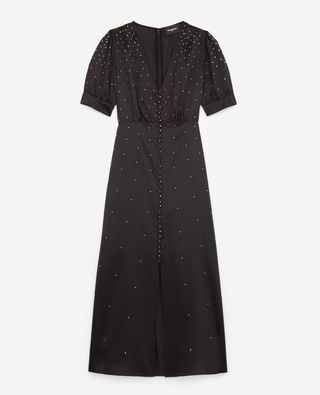The Kooples + Satin Long Black Dress With Studs